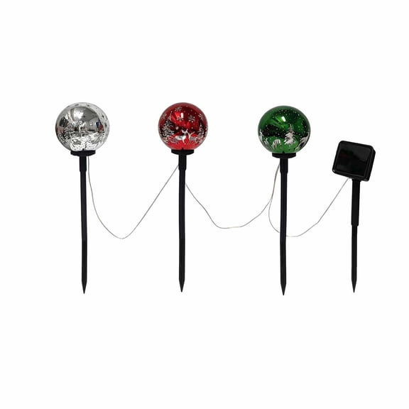 3-Pack Solar Christmas Ball Stake Lights With Multicolor Patterns For Outdoor Garden Yard Pathway Holiday Decor