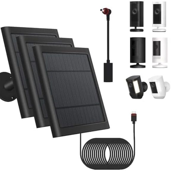 3 Pack - Solar Panel for Security Camera Spotlight Cam Plus/Pro(Battery) Stick Up Cam/Pro Wireless Outdoor with 10FT/3M Long Cable Dustproof Waterproof BK