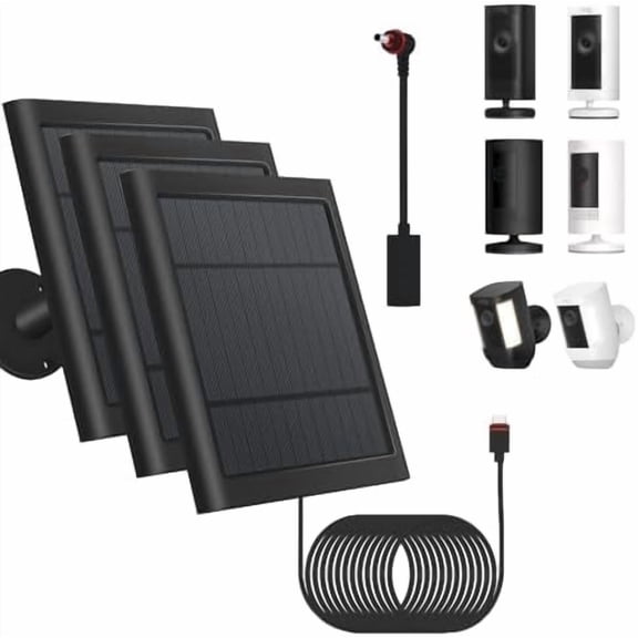 3 Pack - Solar Panel for Security Camera Spotlight Cam Plus/Pro(Battery) Stick Up Cam/Pro Wireless Outdoor with 10FT/3M Long Cable Dustproof Waterproof BK