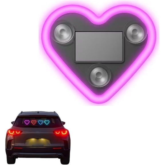 3-Pack Solar-Powered LED Heart Light, Wireless Triangle Heart Ambient Neon Light for Car Interior, Romantic Valentine’s Day Decor