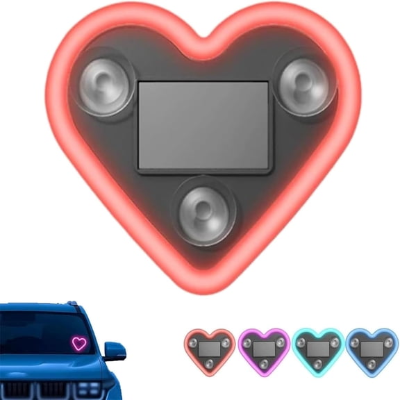 3-Pack Solar-Powered LED Heart Light, Wireless Triangle Heart Ambient Neon Light for Car Interior, Romantic Valentine’s Day Decor