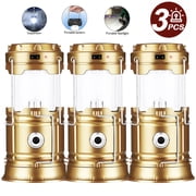 3 Pack Solar USB Rechargeable Brightest COB LED Camping Lantern , Charging for Android, Waterproof Collapsible Emergency LED Light - Black