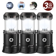 3 Pack Solar USB Rechargeable Brightest COB LED Camping Lantern , Charging for Android, Waterproof Collapsible Emergency LED Light - Black