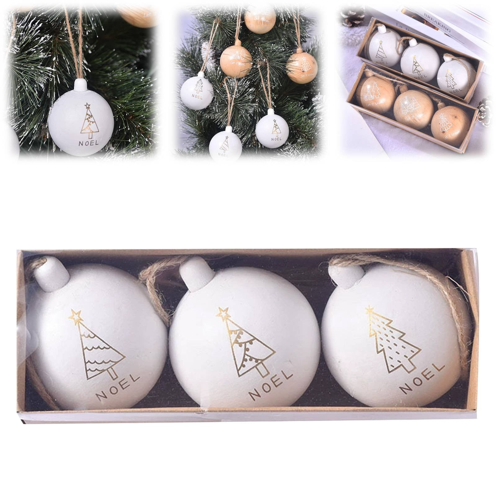 Photo inspiration: White And Wood Decor Reference: 3 Pack Solid Wood Christmas Ornaments Natural White Wooden Decor
