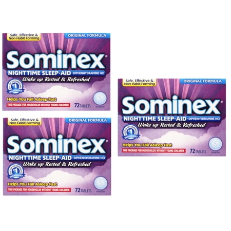 3 Pack - Sominex Original Formula Night-Time Sleep Aid Tablets, 72 Count