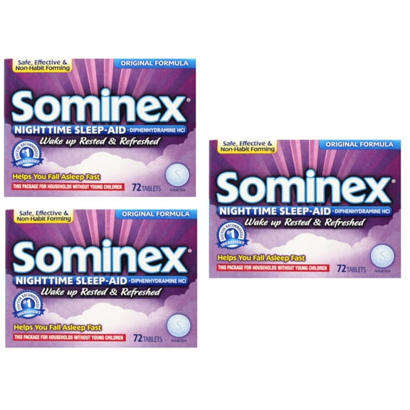 3 Pack - Sominex Original Formula Night-Time Sleep Aid Tablets, 72 Count