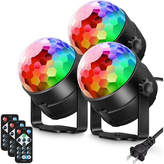 3-Pack Sound Activated Party Lights with Remote Control Dj Lighting, Disco Ball Light, Strobe Light Stage Lamp for Home Room Dance Prom Party Decorations Supplies