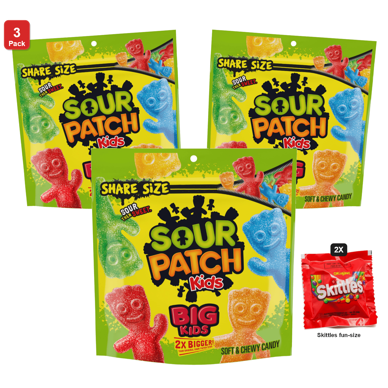 3 Pack | Sour Patch Big Soft and Chewy Candy, 12 oz, with 2 Skittles ...