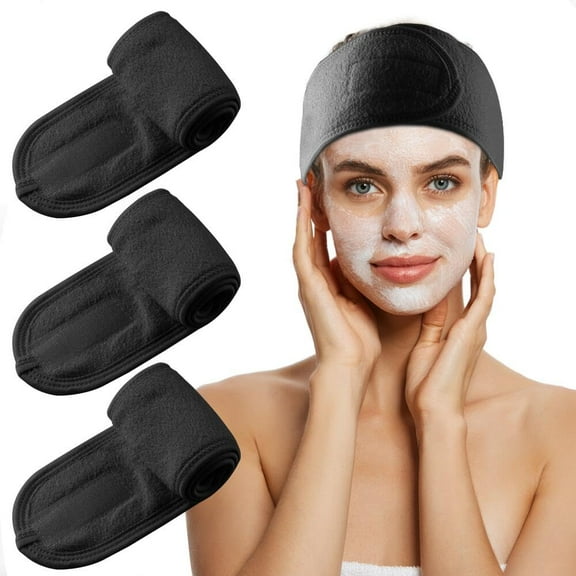 3 Pack Spa Facial Headband for Washing Face Headbands Women Makeup Wrap Head Terry Cloth Headband Adjustable Face Wash Towel for Facial Stretch, Shower, Facial Mask, Yoga (White+Black+Gray)