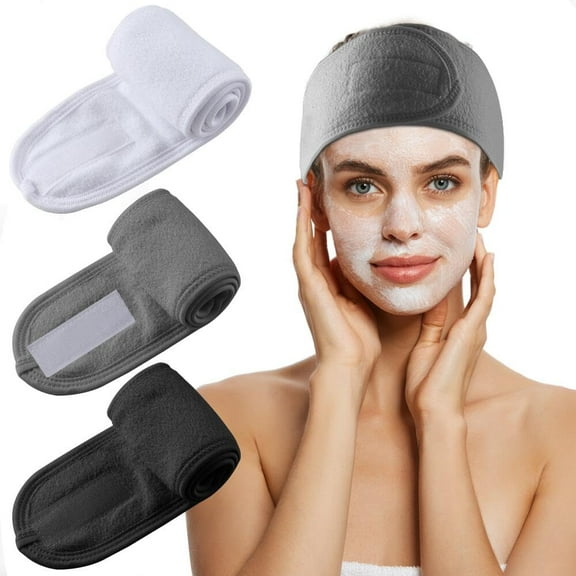 3 Pack Spa Facial Headband for Washing Face Headbands Women Makeup Wrap Head Terry Cloth Headband Adjustable Face Wash Towel for Facial Stretch, Shower, Facial Mask, Yoga (White Black Gray)