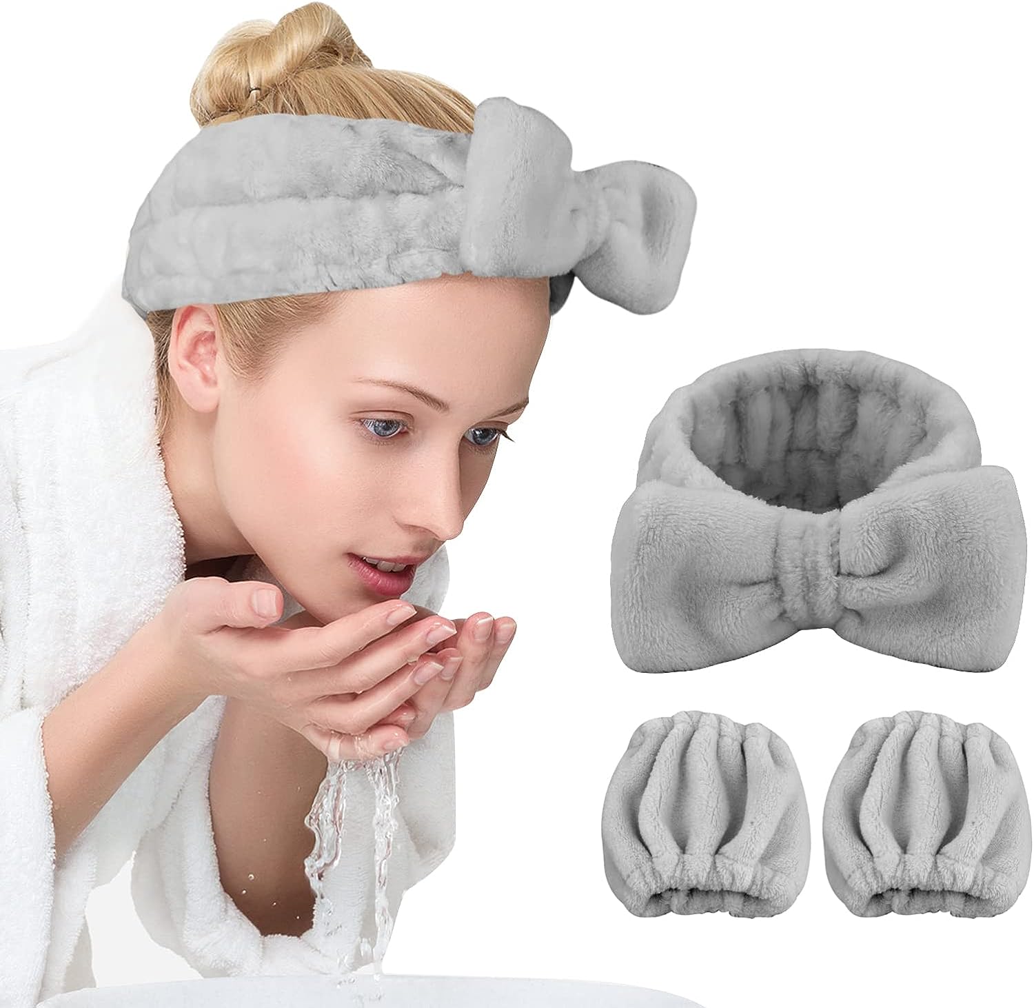 3 Pack Spa Headband and Wrist Washband Face Wash Set,Reusable Soft