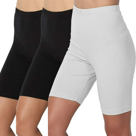 3 Pack Spandex Short Leggings for Women High Waist 8'' Stretch Workout Gym Yoga Shorts Soft Light Athletic Pants (M, Gray #B)