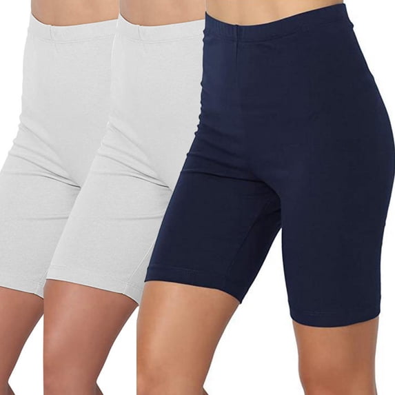 3 Pack Spandex Short Leggings for Women High Waist 8'' Stretch Workout Gym Yoga Shorts Soft Light Athletic Pants (M, Navy)