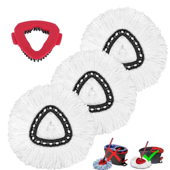 3 Pack Spin Mop Heads & 1Pack Scrub Brush Refill Kit Only for O-Cedar EasyWring 1 Tank System. Include Spin Mop Replacement Head Deep Cleaning Machine Washable with Scrub Brush