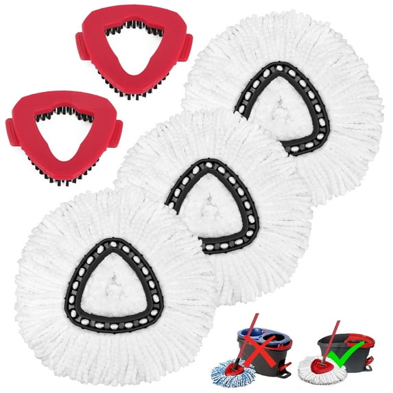 3 Pack Spin Mop Heads & 2Pack Scrub Brush Refill Kit Only for O-Cedar EasyWring 1 Tank System. Include Spin Mop Replacement Head Deep Cleaning Machine Washable with Scrub Brush