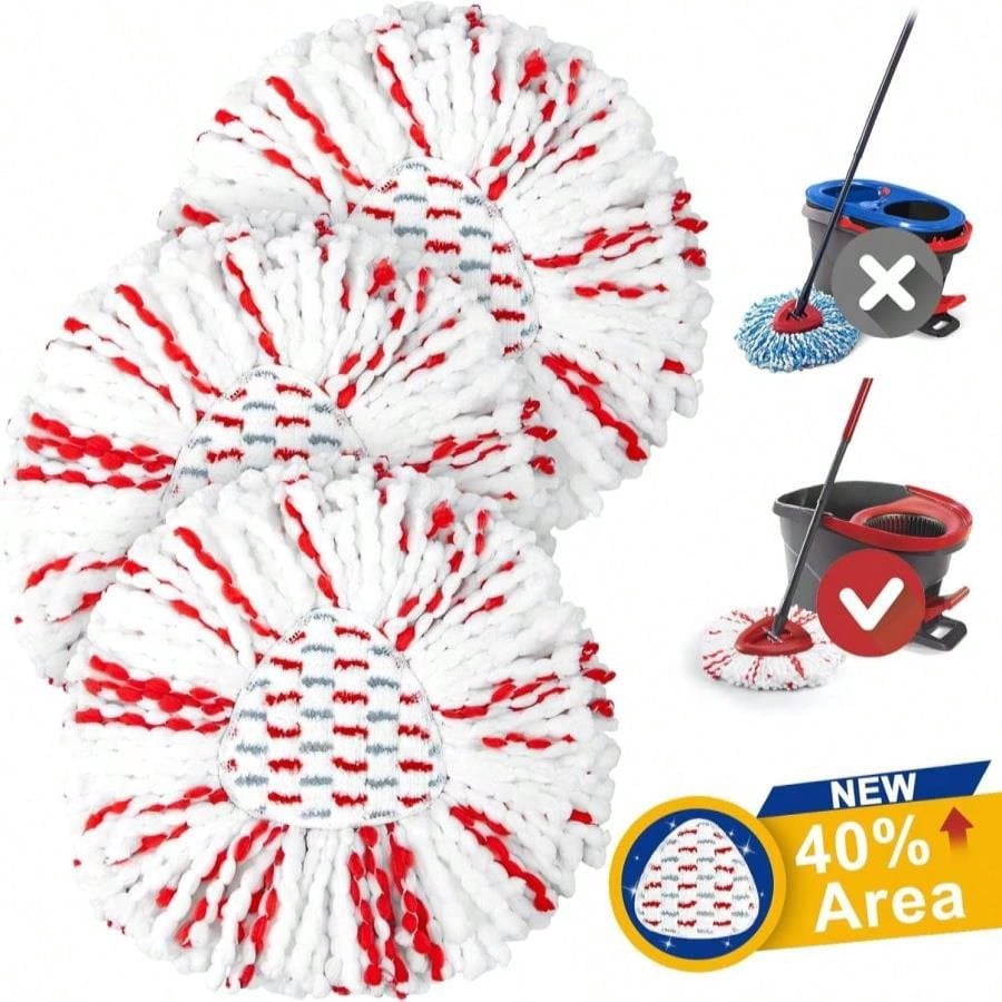 Upgraded 3-Pack Spin Mop Refill Heads – Compatible With O Cedar Mops, White & Red-593137