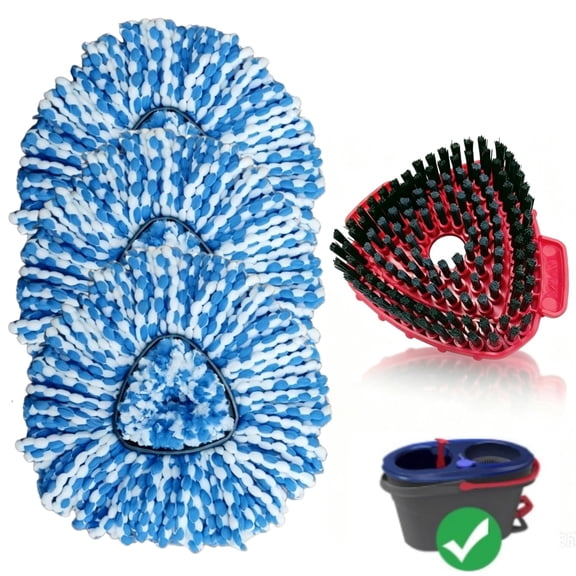 3-Pack Spin Mop Replacement Head with 1 Scrub Brush for OCedar RinseClean Spin Mop Refill 2-Tank System Microfiber Deep Cleaning Machine Washable and Easy-to-Replace