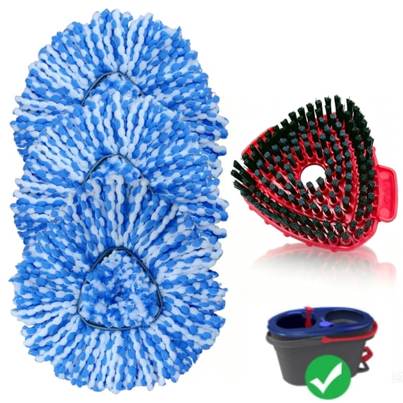 3-Pack Spin Mop Replacement Head with 1 Scrub Brush for OCedar RinseClean Spin Mop Refill 2-Tank System Microfiber Deep Cleaning Machine Washable and Easy-to-Replace