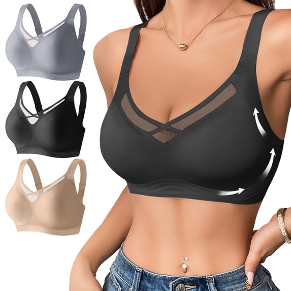3 Pack Sport Bras For Women High Support Plus Size Everyday Underwear, Soft Full Coverage Bra Black XXXL