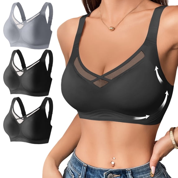 3 Pack Sport Bras For Women High Support Plus Size Everyday Underwear, Soft Full Coverage Bra Gray XL