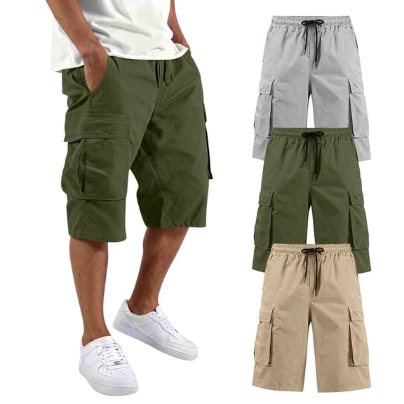 3 Pack Sport Cargo Shorts for Men Relaxed Fit Drawstring Shorts with Multiple Pockets for Daily Wear Army Green XL