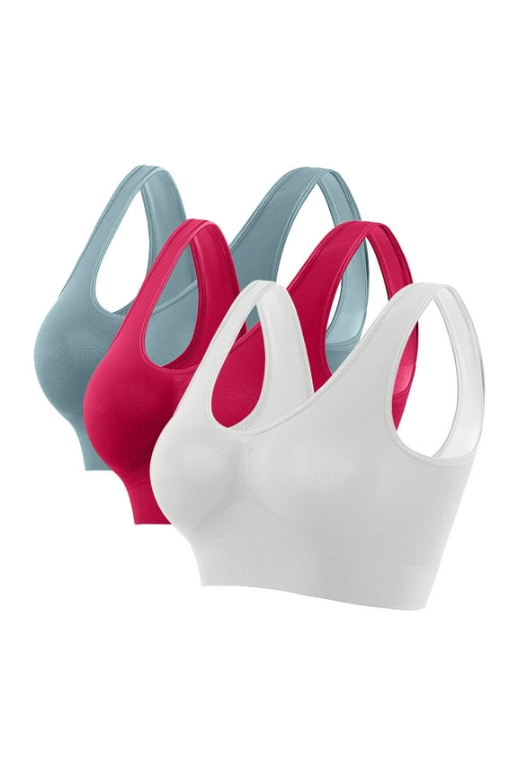 3 Pack Sports Bras for Women Plus Size Stretchy Seamless Scoop Neck Underwear Casual Thin Wirefree Yoga Bralettes
