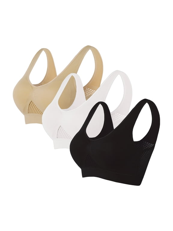 3 Pack Sports Bras for Women Breathable Anti-Sagging Breasts Wireless Bra Cooling Comfort Breathable Lift Up Air Bra