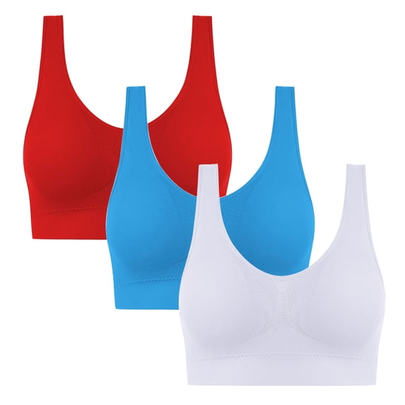 3 Pack Sports Bras for Women Medium Support Wirefree Padded Workout Yoga Gym Fitness Bra Multipacks (L, 3PCS-H)