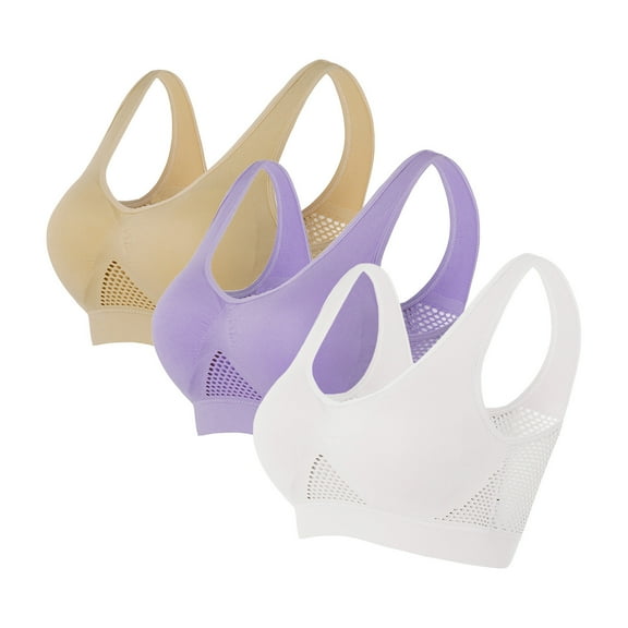 3 Pack Sports Bras for Women Plus Size S-5X No Underwire Push Up Underwear Ladies Solid Hollow Out Pullover Nylon Workout Yoga Bralettes