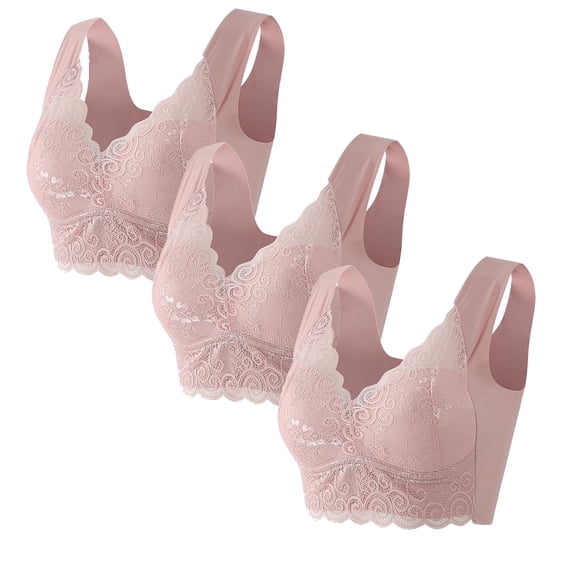 3-Pack Sports Bras for Women Wireless Beauty Back Lace Smoothing Push Up Bra Stretchy Plus Size Full Coverage Yoga Bra