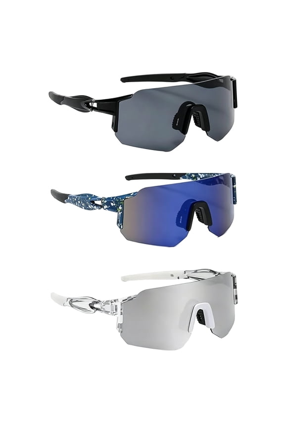 3-Pack Sports Sunglasses, Large Shield Wrap Around Glasses for Men and Women, Lightweight PC Frame Eyewear for Running, Cycling, Fishing, and Outdoor Activities