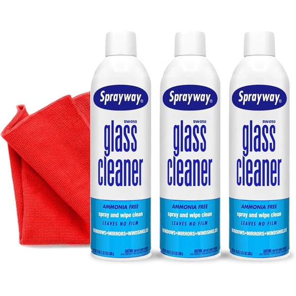 3 Pack Sprayway Glass Cleaner w/Microfiber Cleaning Cloth - Streak-Free Shine, Safe Formula, Multi Surface Glass, Door, Mirror & Window Cleaner Foam - 19 oz