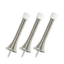 3 Pack Spring Door Stops, 3.35 Inch Wall Mounted Spring Doorstop, with Rubber Bumper, Satin Nickel