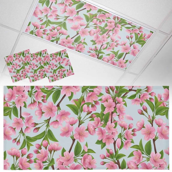 3 Pack Spring Floral Fluorescent Light Covers for Ceiling Lights Watercolor Flower Green Leaves Blue Background Magnetic Ceiling Light Covers Overhead Light Filters for Office Classroom Home
