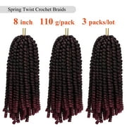 3 Pack Spring Twist Braids 8" Ombre Colors Crochet Braids Synthetic Braiding Hair Extensions Pre-twisted Spring Twists Mini Passion Twist Fluffy Twist Hair 8inch 110g (30strands/pack)