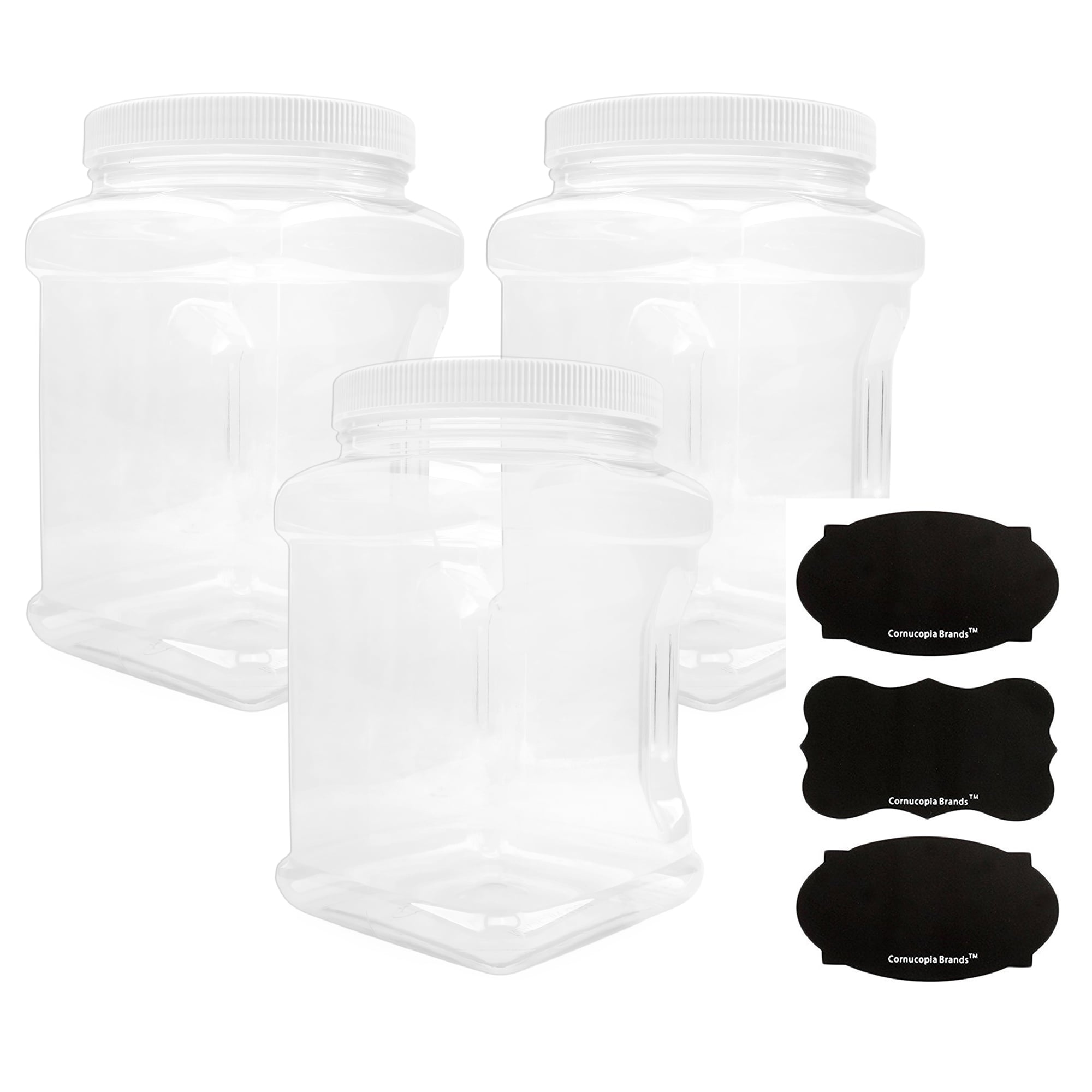 ljdeals 1/2 Gallon 64 oz Clear Plastic Jars with Lids, Large Jars, Wide  Mouth Storage Containers, Pack of 3, BPA Free, Food Safe, made in USA