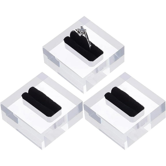 3-Pack Square Acrylic Ring Display Stand Clear Riser Block with Black Velvet Pad for Retail Showcase