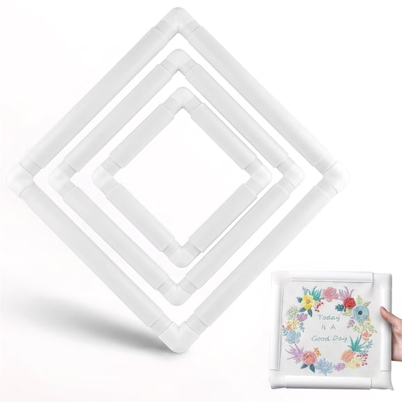 3 Pack Square Embroidery Hoop Set 6 8 11 Inch PVC Frames for Sewing Quilting Needlework Crafts