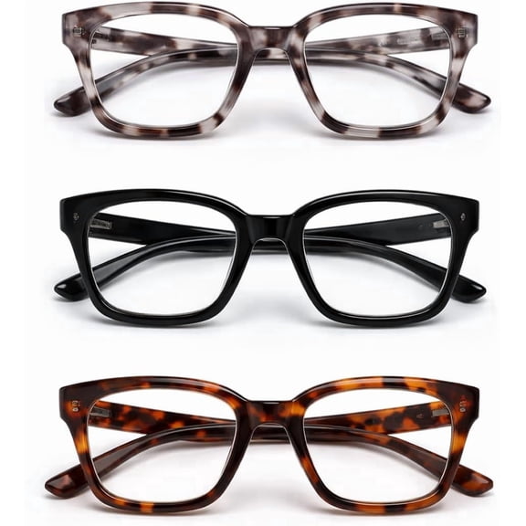 3 Pack Square Readers Unisex Pattern Frame Lightweight Glasses for Home Work Screen Use