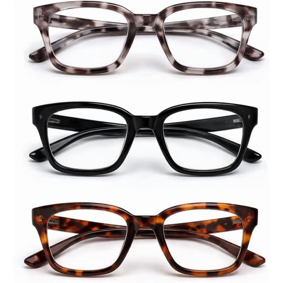 3 Pack Square Readers Unisex Pattern Frame Lightweight Glasses for Home Work Screen Use