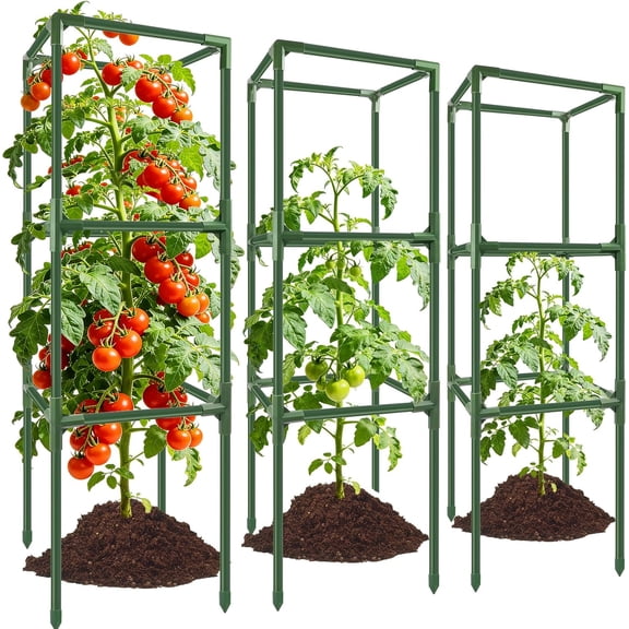 3 Pack Square Tomato Cages, 49'' Tall Heavy Duty Steel Tomato Trellis Kit for Garden, Plant Support Tower Stakes Cucumber Pepper Trellis for Climbing Vegetable Flowers
