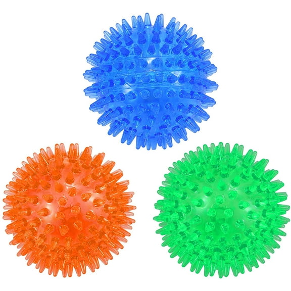 3-Pack Squeaky Dog Toy Balls, Floating Dog Pool Balls, Spiky Dog Balls Water Toys, Durable Interactive Fetch Toys for Puppy, Dog Chew Toys for Teething ( Medium/Large Dog)-3.5" Blue+Orange+Green