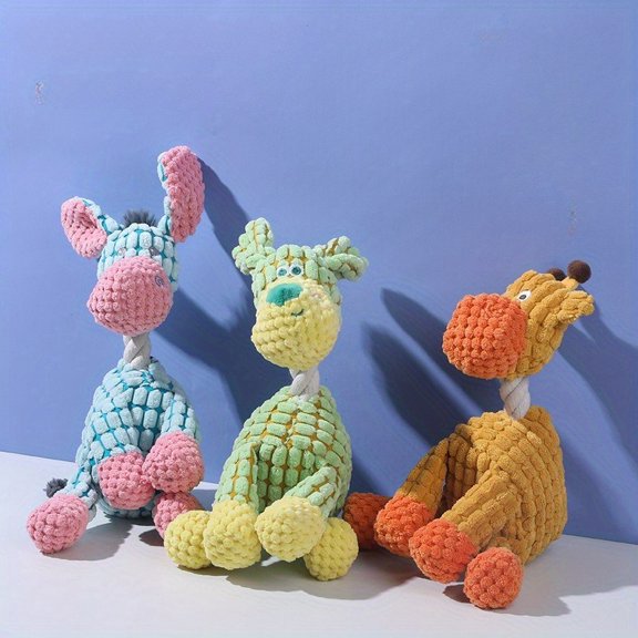 3 Pack Squeaky Plush Dog Toys, Colorful Donkey Design with Rope Neck, Chew-Resistant Interactive Toys for Small & Medium Dogs, Battery-Free