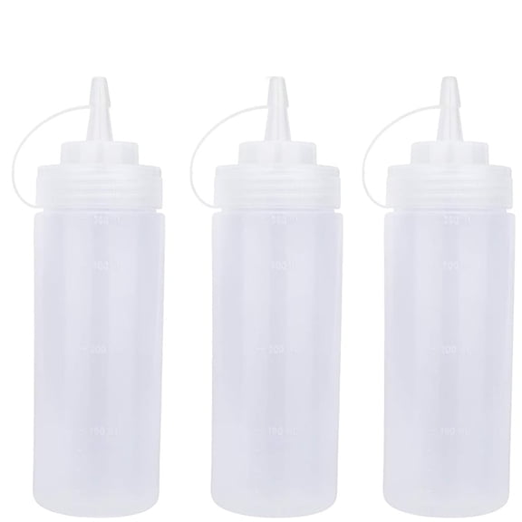 3 Pack Squeeze Bottles, 12oz Plastic Squeeze Bottles For Sauces, Condiment Squeeze Bottles With Wide Mouth, Squeeze Bottles For Liquids, Sauce Bottle with Small Pointed Nozzle