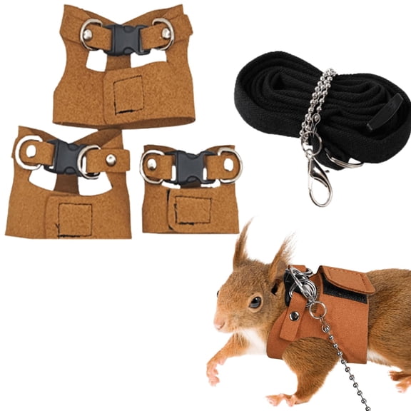 3 Pack Squirrel Harness and Leash Set - Adjustable Traction Rope Strap Anti-Biting Chain,Small Animal Training Walking Vest Leash for Squirrel Gerbil Chinchilla Rat