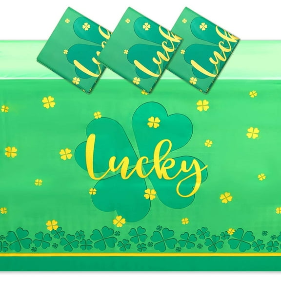 Sparkle and Bash Irish Disposable Tablecloth - 54 x 108 in, Green, 3-Pack - Plastic Party Tablecloth for Party Decor & Table Cover