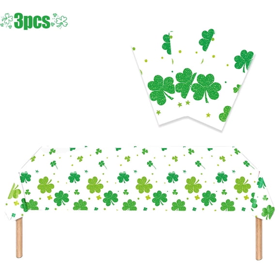 3 Pack St. Patrick's Day Tablecloths Green Lucky Shamrock Table Cloth Irish Festival Rectangle Plastic Table Cover St Patricks Day Decorations Dinner Table Decorations Party Supplies,51 x 86.6 Inch