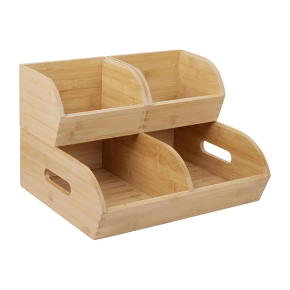 3-Pack Stackable Bamboo Storage Bins, Ventilated Pantry Organizer with Handles, Natural
