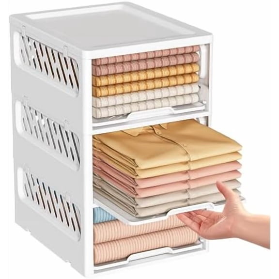 3 Pack Stackable Closet Storage Basket - Stackable Storage Bins, Multifunctional & Foldable Closet Organizer Divided, Wardrobe Cupboard Space-Saving Clothes Storage Hat Organizer, White