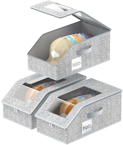 Stackable Hat Storage 3 Pack Stackable Hat Organizer for Baseball Caps, Hat Storage with ...